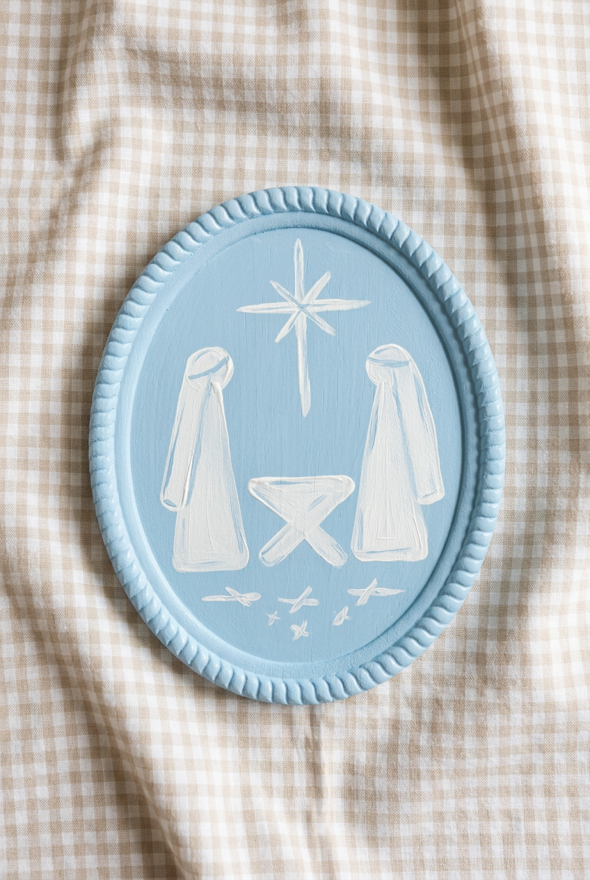 Blue and White Wood Nativity