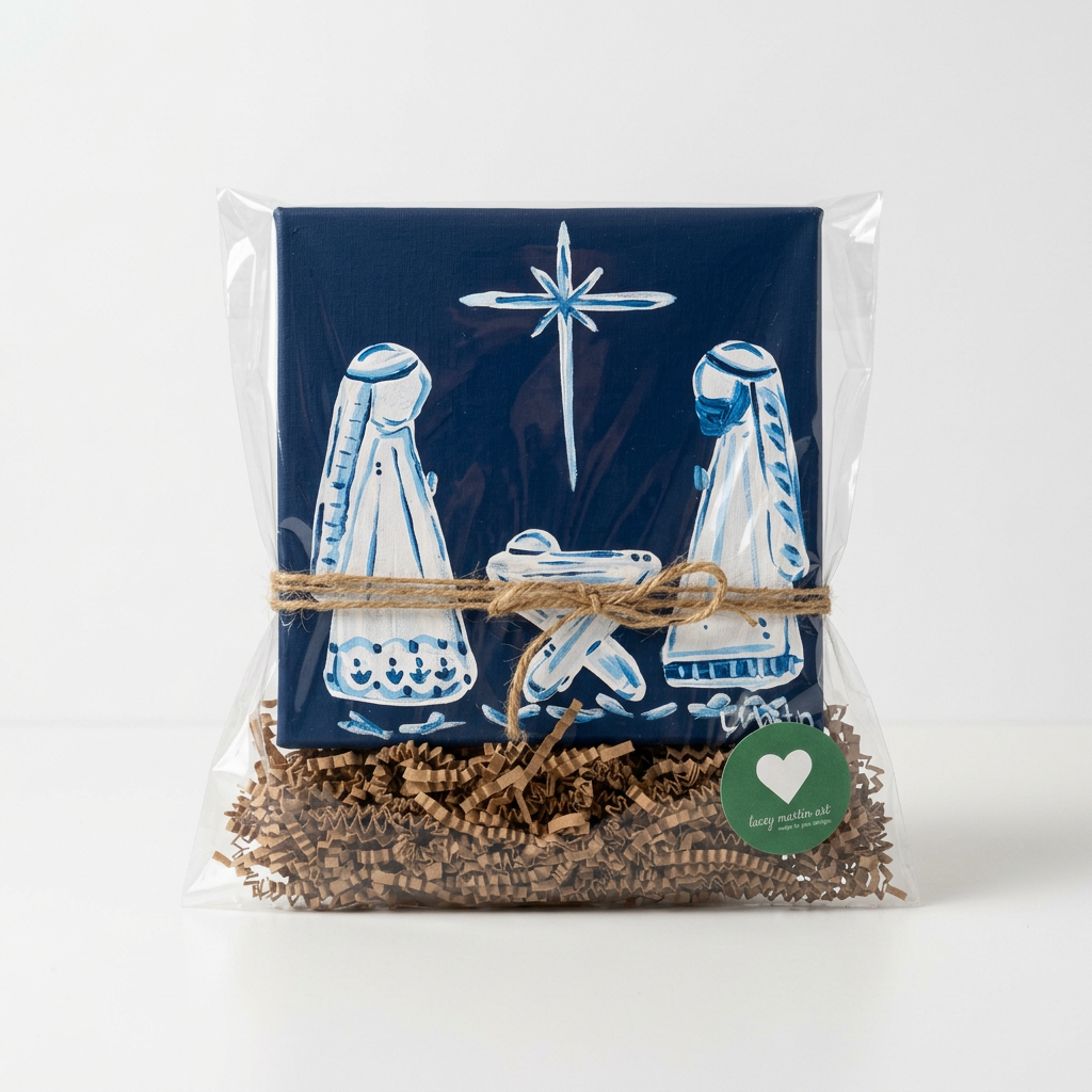 Navy and White Nativity Canvas