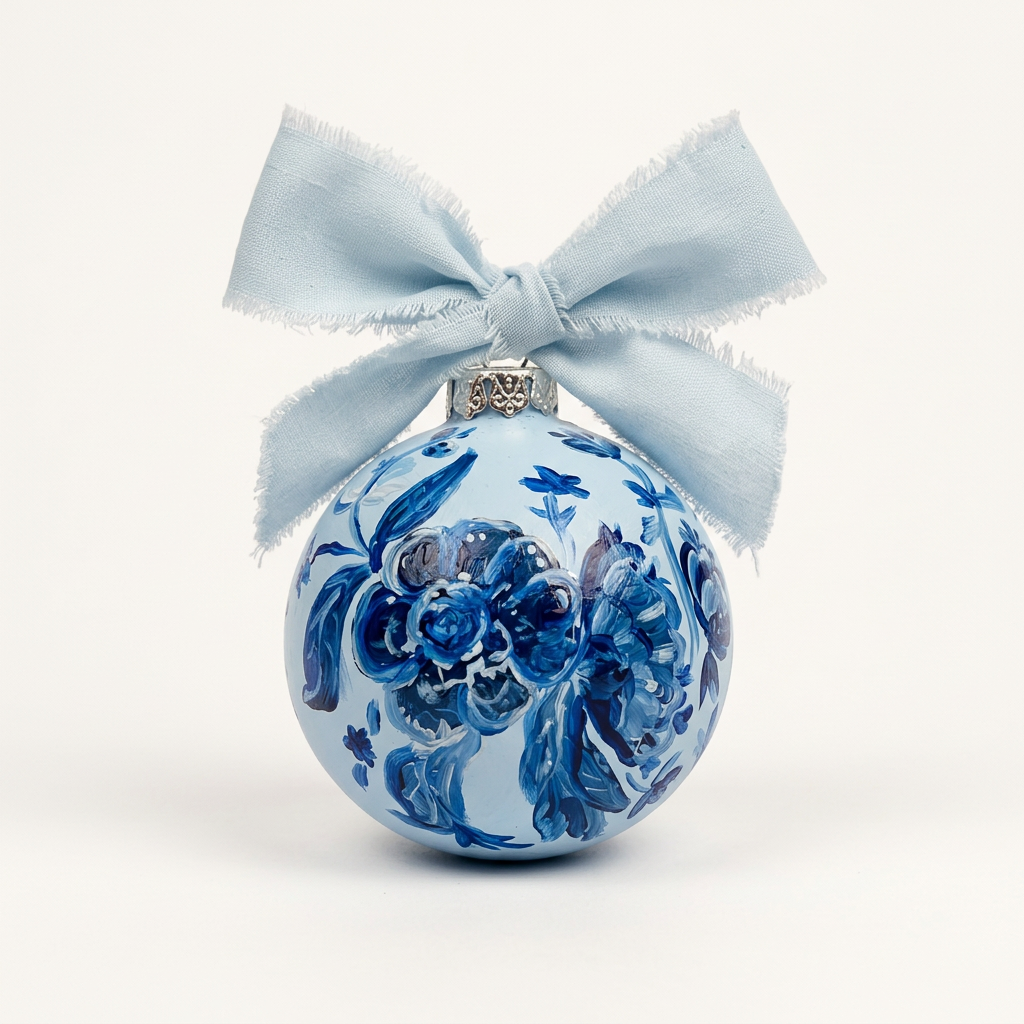Handpainted Blue, White and Orange Mahjong Heirloom Ornament